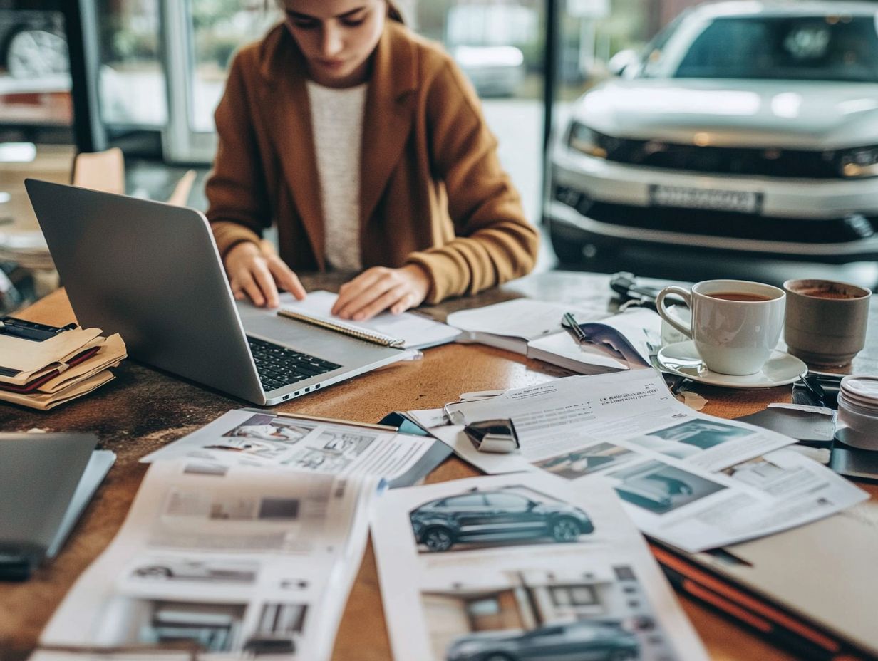 A person considering factors to choose a subscription car.